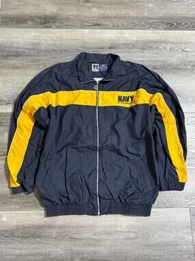 Vintage Navy Striped Zip Up Windbreaker Jacket Army Military Retro - Men’s XL